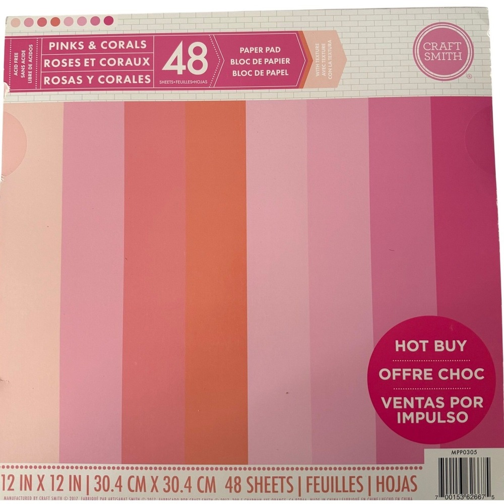 Craft Smith Pinks & Corals 12x12 Paper Pad 48 Sheets Textured Scrapbook MPP0305